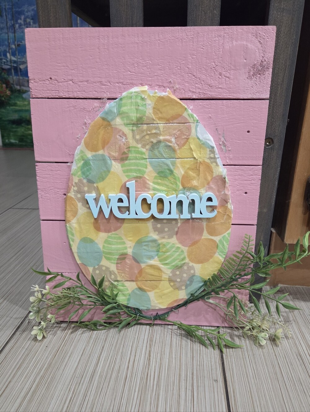 Hobby Lobby Pink Wooden Easter Egg Welcome Sign Pastel Egg Upcycled